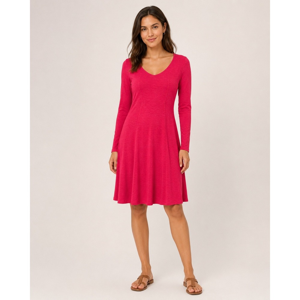 Horny Toad Dress Bellflower Womens Large Red Long Sleeve V-Neck Tencel Cotton